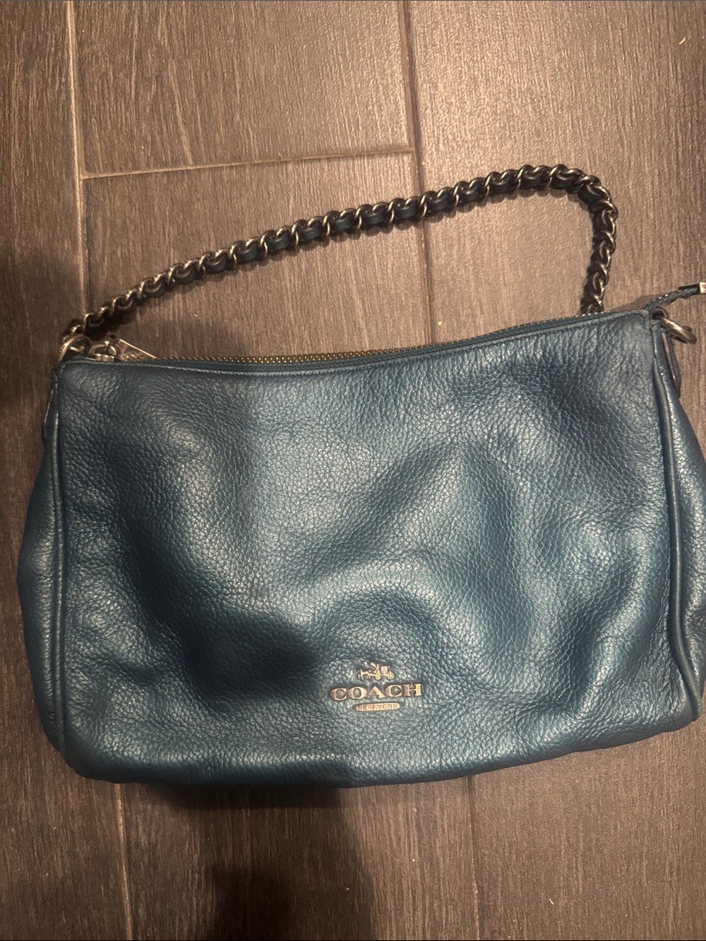 Coach Pebbled Leather Shoulder Bag in Teal